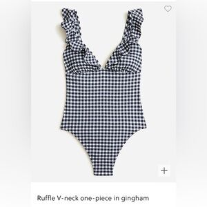 J.Crew Swim ruffle v-neck one-piece. White and navy gingham. Size 12. BNWT!